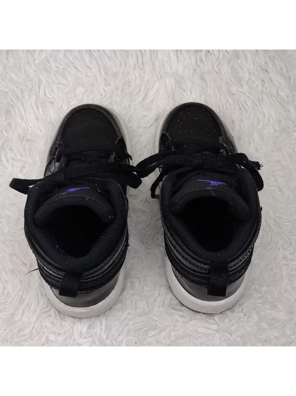 Nike Air Jordan 1 Mid Space Jam Black Leather High Top Lace Up Toddler Sneaker